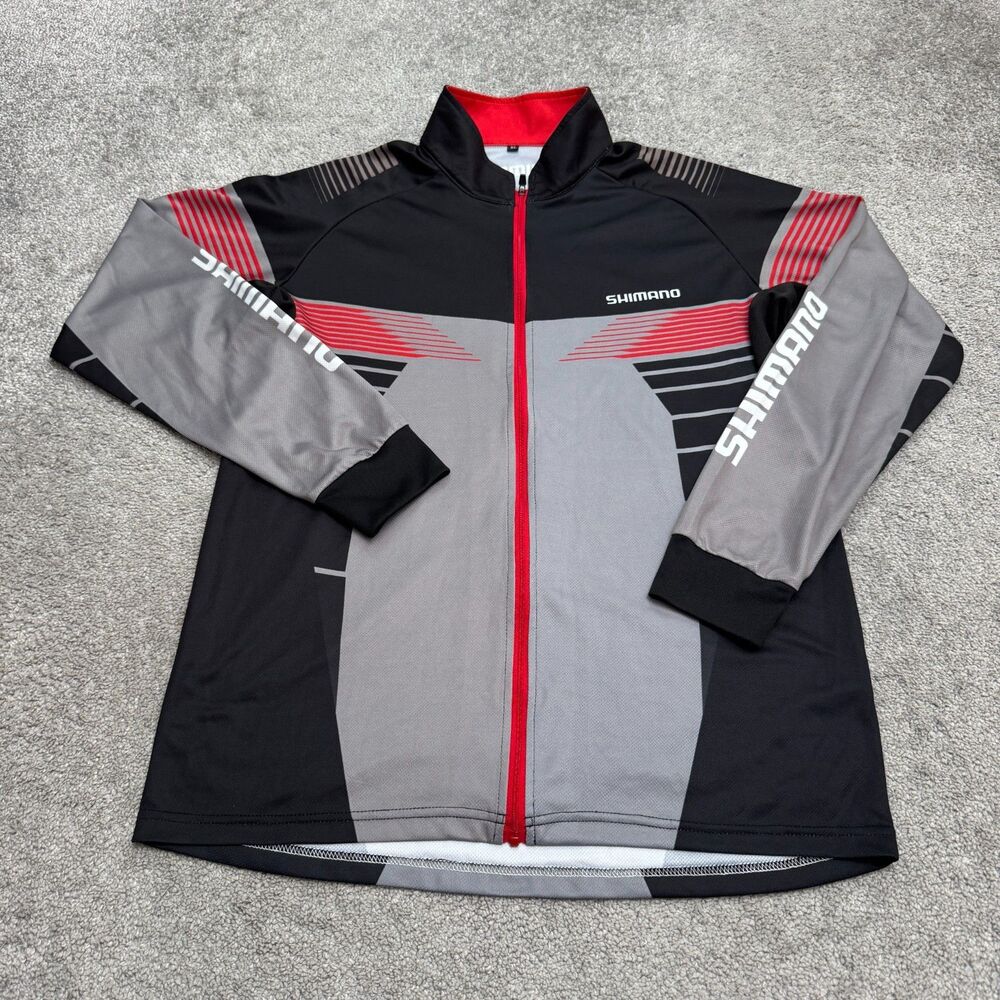 Shimano Full Zip Long Sleeve Cycling Bike Jersey Jacket Mens XL Black Stretch